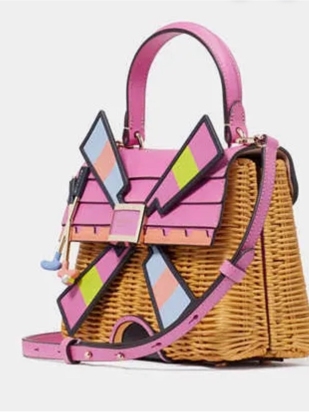 kate spade Pink Wicker Crossbody with Multicolor Geometric Accent - Picture 1 of 1